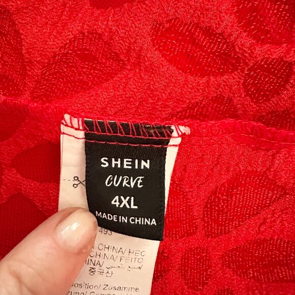 Shein Curve Dress Women 4X Plus Red Floral Texture Mini Babydoll Coquette NWOT - Picture 4 of 10